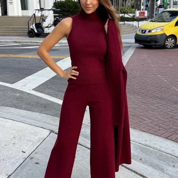 NEW!!! Eirini Knitted Three-Piece Pants Set - Burgundy - Picture 8 of 10